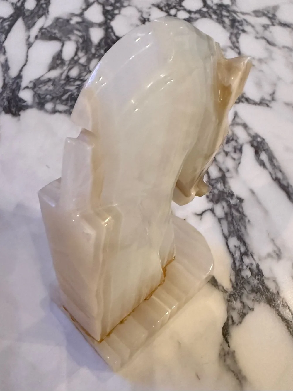Vintage Carved Alabaster Onyx Horse Head Bookend Accent Piece